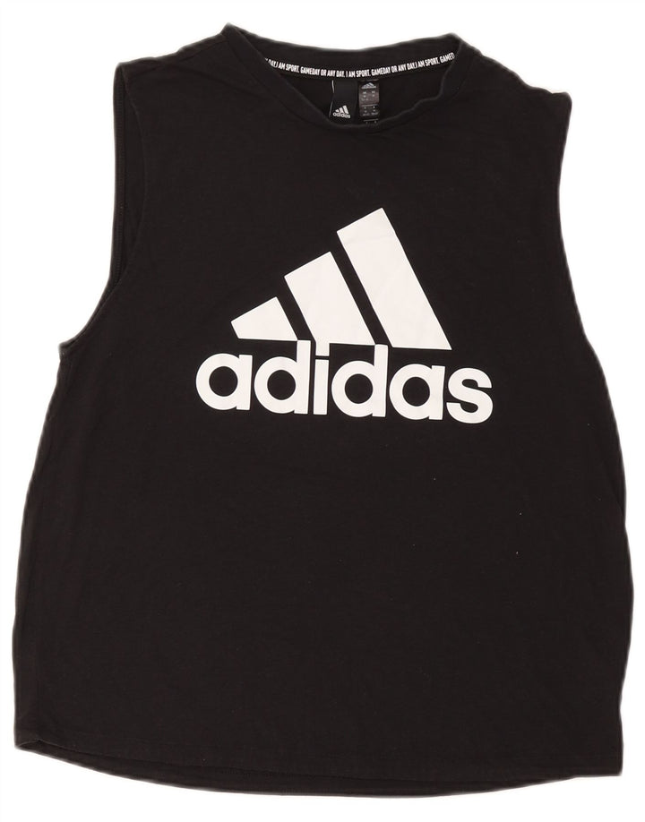 ADIDAS Camiseta gráfica para mujer Reino Unido 12/14 Mediano Negro Poliéster