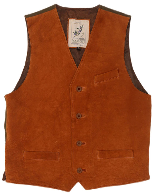 Blackthorn Chaleco de ante para hombre de cuero marrón medio