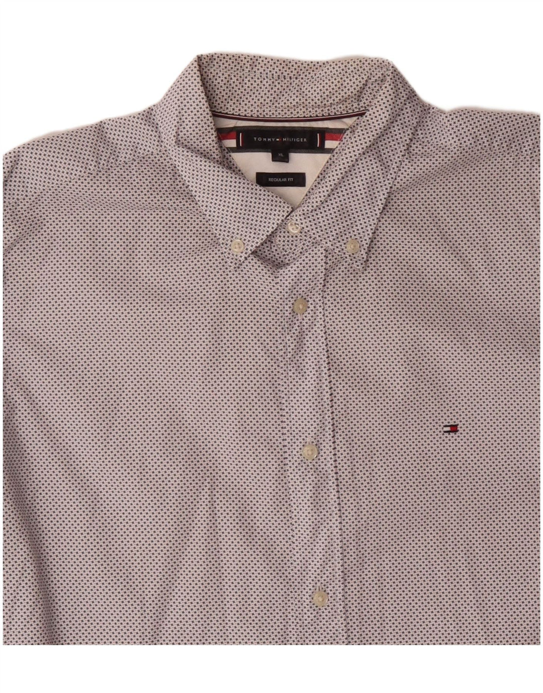 TOMMY HILFIGER Camisa Regular Fit Hombre XL Algodón Moteado Blanco