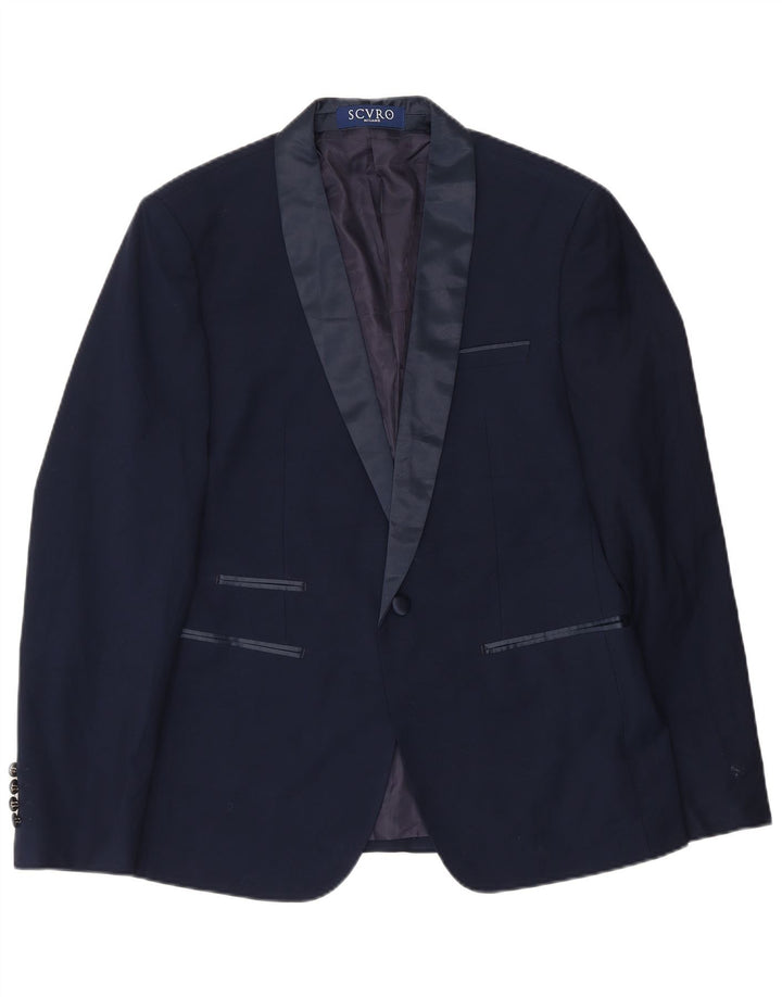 Vintage Hombre 1 Botón Blazer Chaqueta IT 52 XL Poliéster Azul Marino