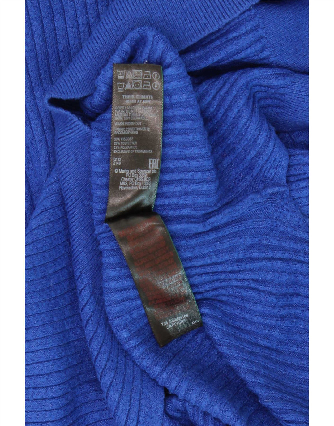Marks & Spencer Suéter tipo jersey con cremallera y cuello para mujer UK 10 Small Blue Viscosa