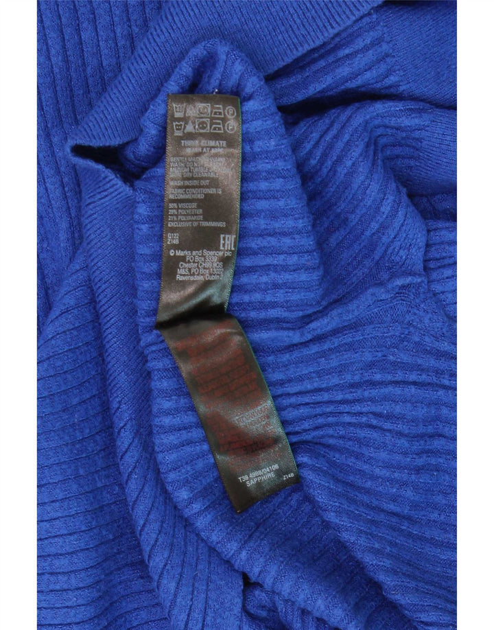 Marks & Spencer Suéter tipo jersey con cremallera y cuello para mujer UK 10 Small Blue Viscosa