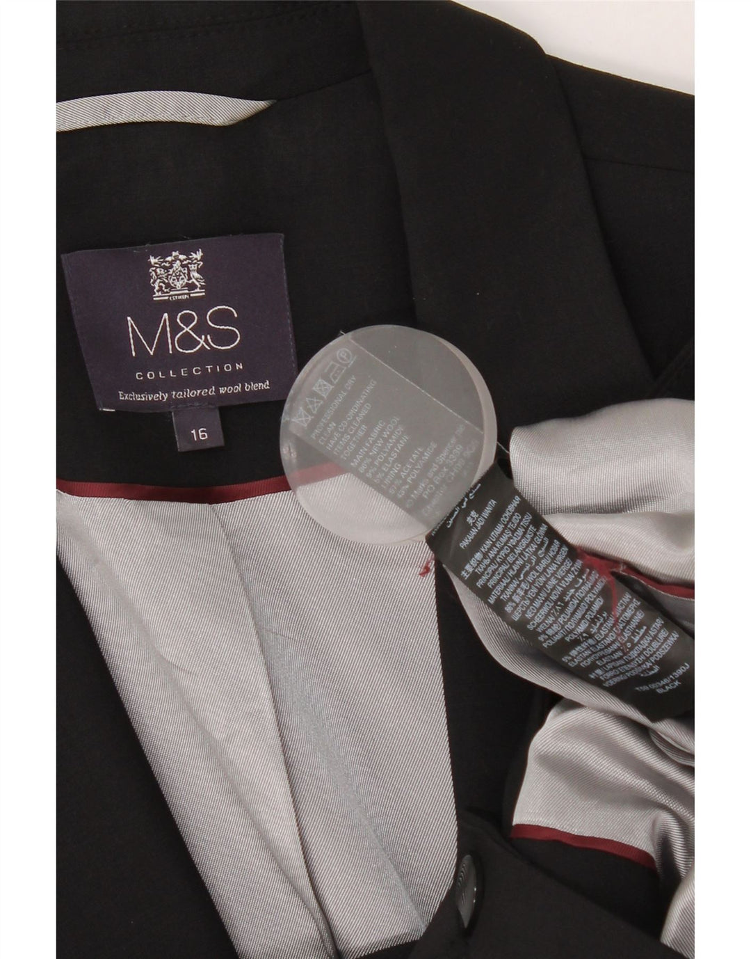 Marks & Spencer Chaqueta tipo blazer con 1 botón para mujer, talla 40, talla grande, color negro, lana virgen