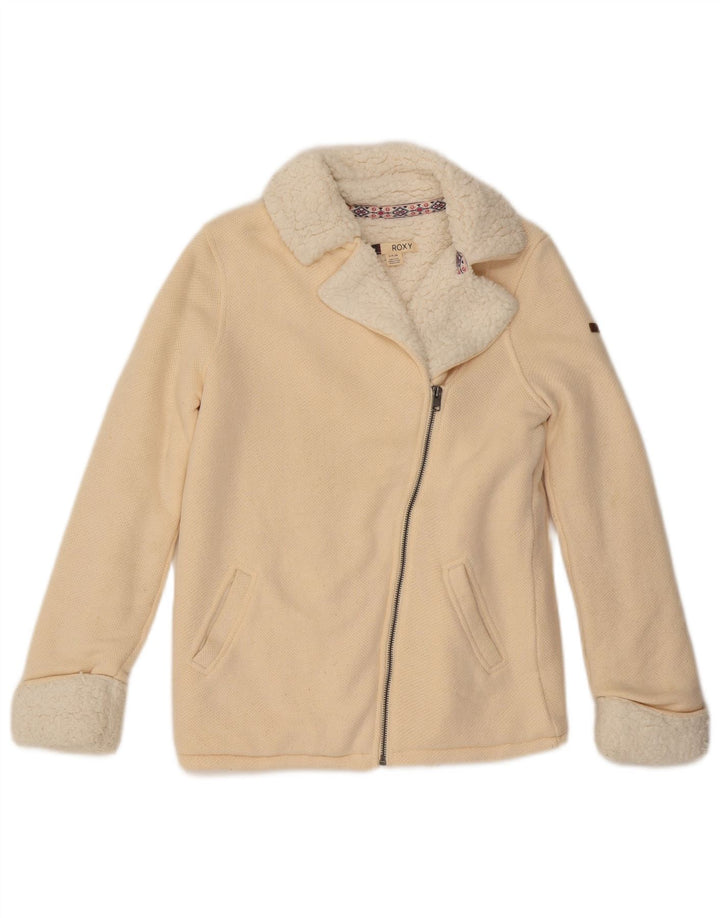 ROXY Chaqueta tipo chándal Sherpa para mujer UK 10 Small Off White Cotton