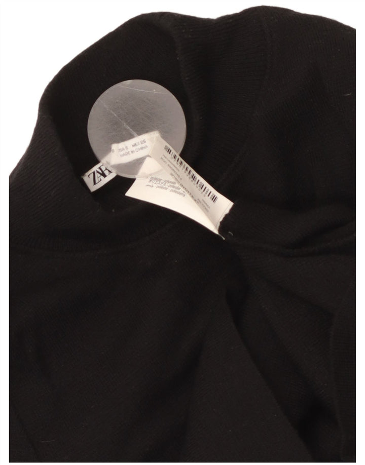 ZARA Mujer Crop Manga Corta Cuello Alto Jersey Jersey UK 8 Small Negro