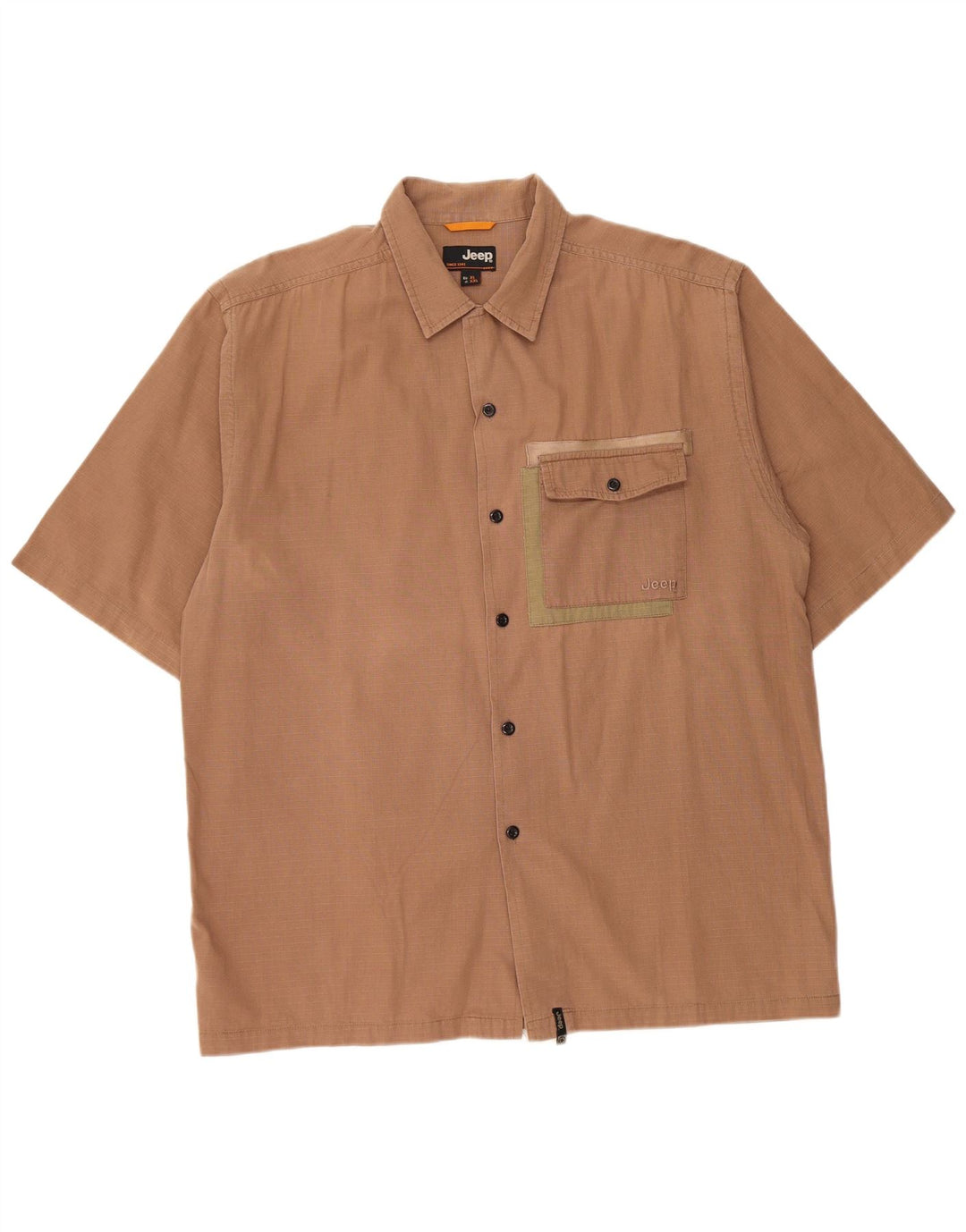 JEEP Camisa Manga Corta Hombre XL Algodón Cuadros Marrón