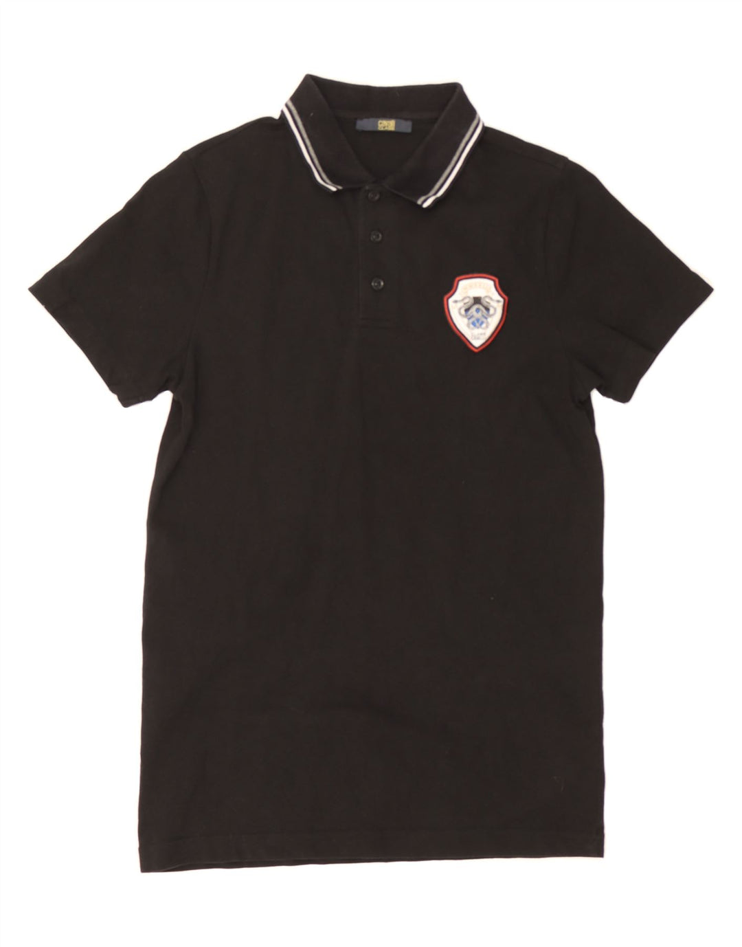 CAVALLI Mens Polo Shirt Small Black Cotton Vintage Cavalli and Second-Hand Cavalli from Messina Hembry 