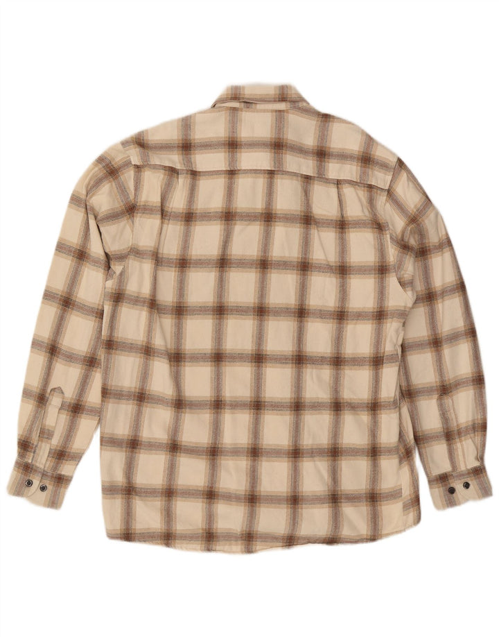 CAMARGUE Camisa Franela Hombre Talla 39/40 Mediana Beige Cuadros Algodón