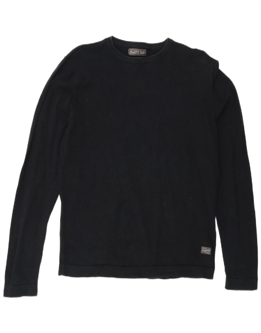 Jack & Jones Jersey con cuello redondo para hombre, talla pequeña, algodón negro