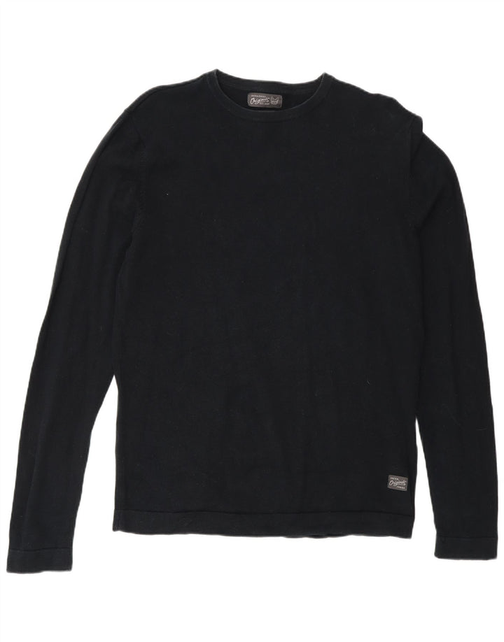 Jack & Jones Jersey con cuello redondo para hombre, talla pequeña, algodón negro