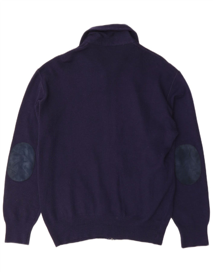 Vintage hombres Cardigan suéter medio azul marino lana