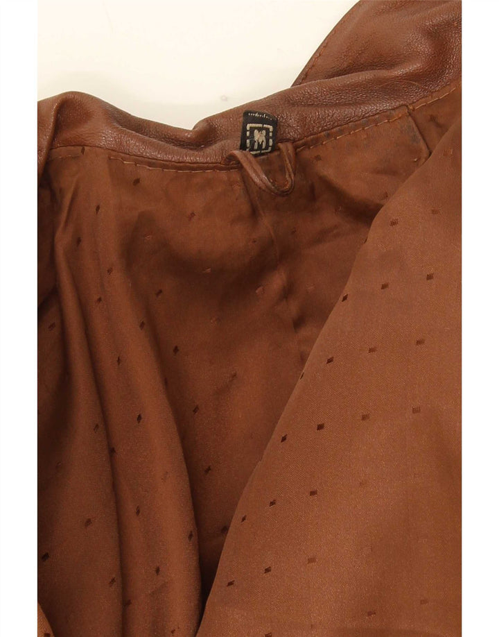 Vintage mujer oversized chaqueta de cuero abierta Reino Unido 14 marrón medio