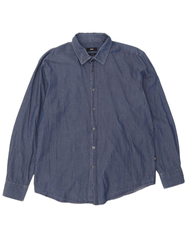 Hugo Boss Camisa ajustada para hombre 2XL Algodón azul Argyle/Diamond