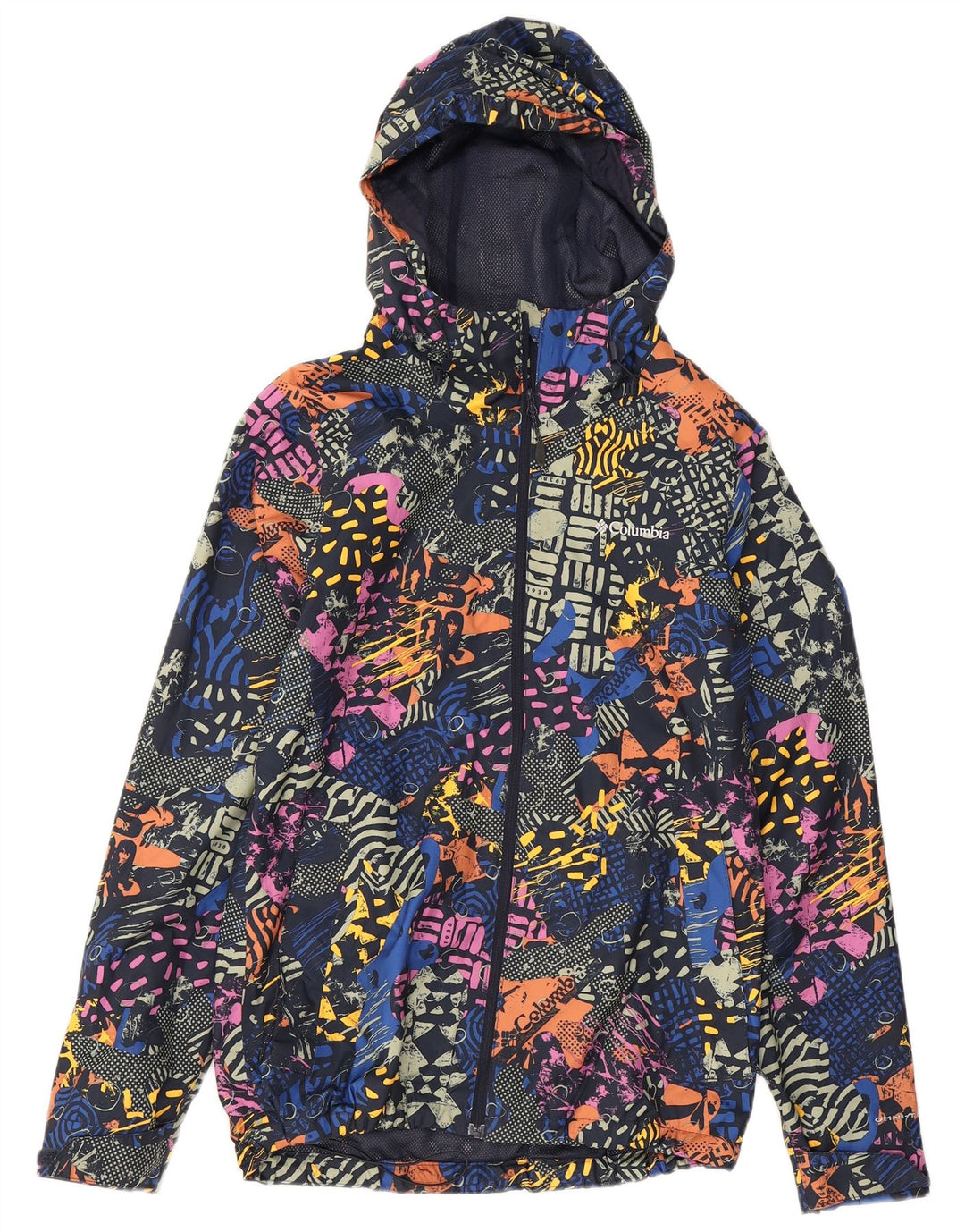 Columbia Chaqueta impermeable con estampado abstracto para mujer, talla 40, talla pequeña, multicolor
