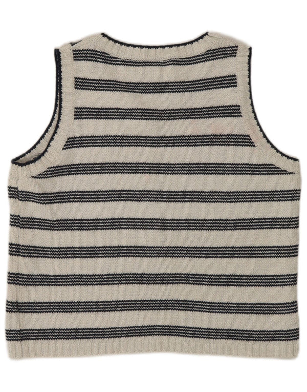 Vintage mujer chaleco camiseta sin mangas Reino Unido 14 medio de algodón a rayas blanco