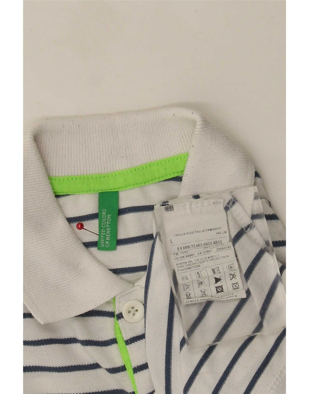 Benetton Polo para Niño 8-9 Años Grande Blanco Rayas Poliéster