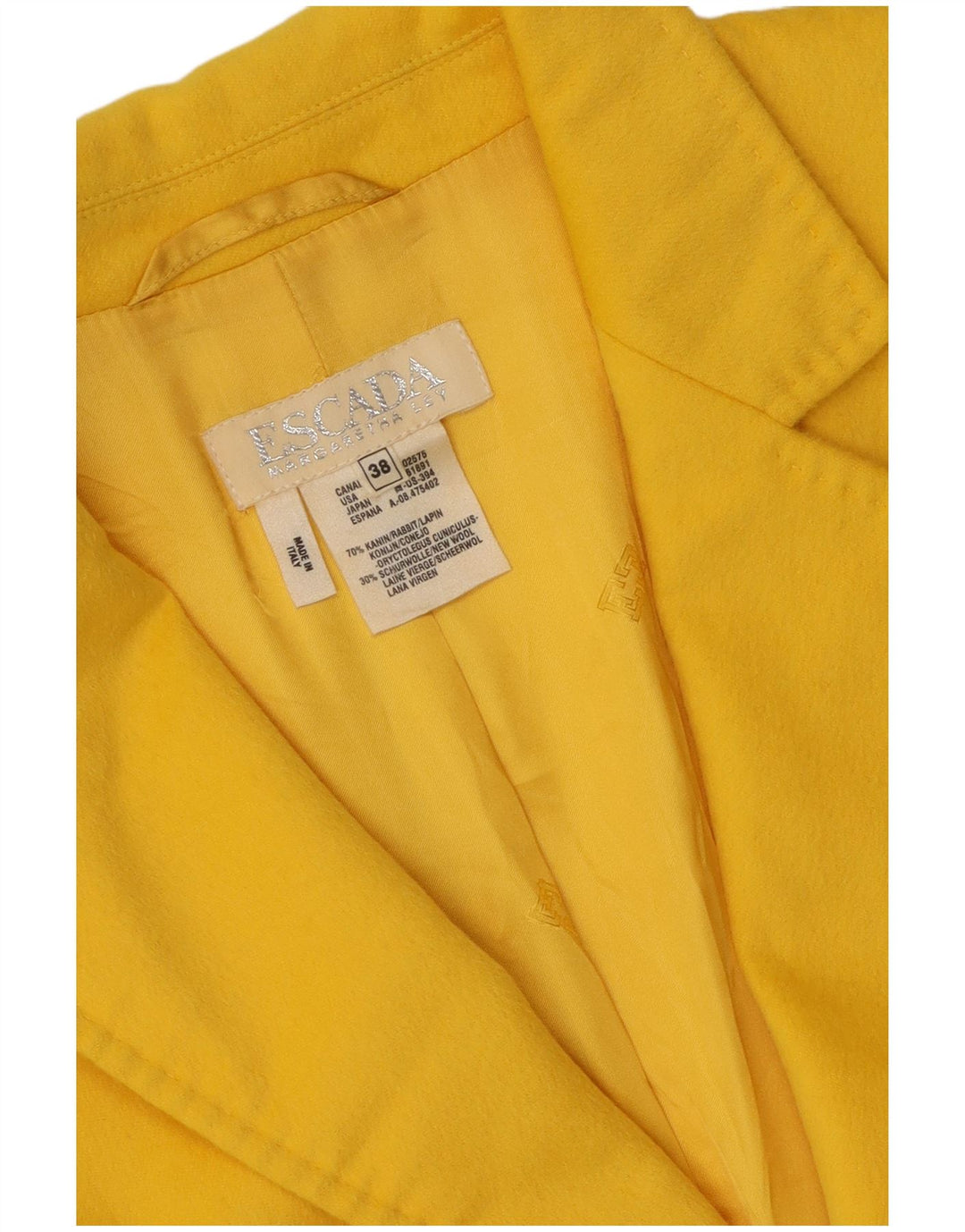 Escada Margaretha Ley Chaqueta tipo blazer con 2 botones para mujer EU 38 Amarillo mediano