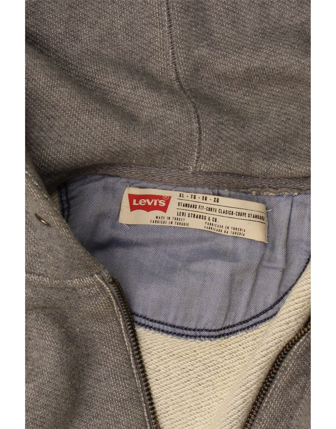LEVI'S Suéter con capucha y cremallera de ajuste estándar para hombre XL Gris