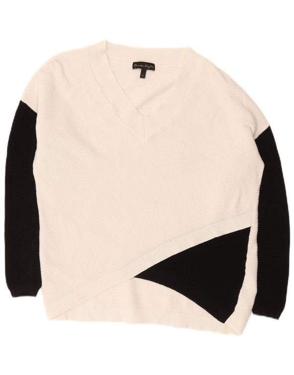 Phase Eight Suéter tipo jersey con cuello en V para mujer UK 10 Small White Colourblock