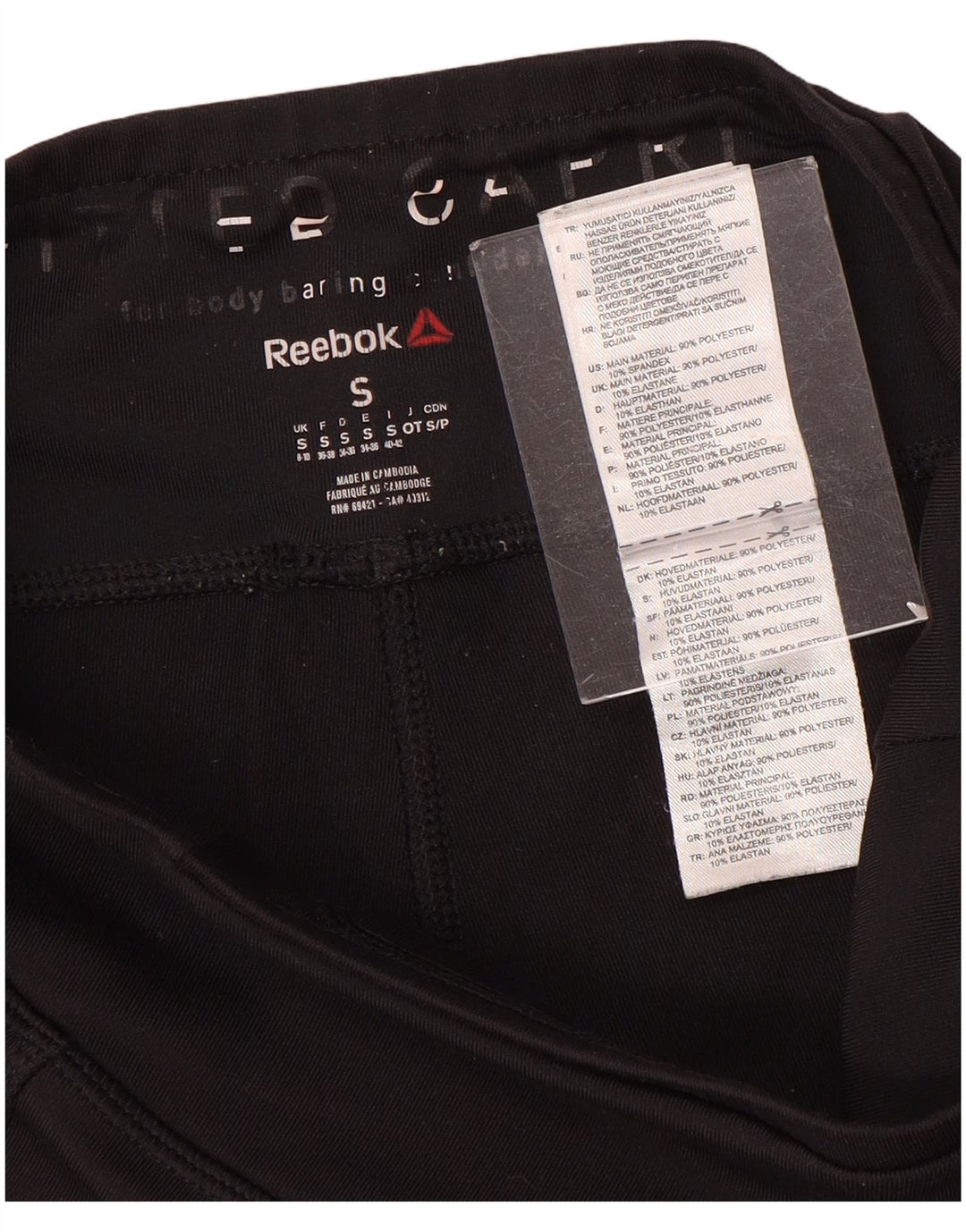 Reebok Leggings Capri para Mujer Reino Unido 8/10 Pequeño Poliéster Negro