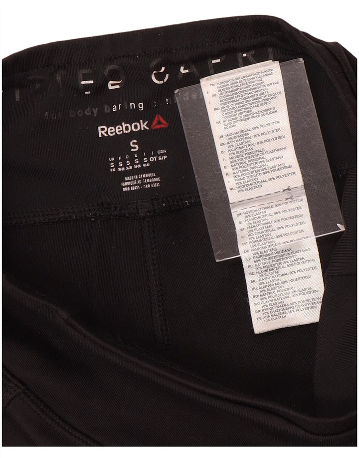 Reebok Leggings Capri para Mujer Reino Unido 8/10 Pequeño Poliéster Negro