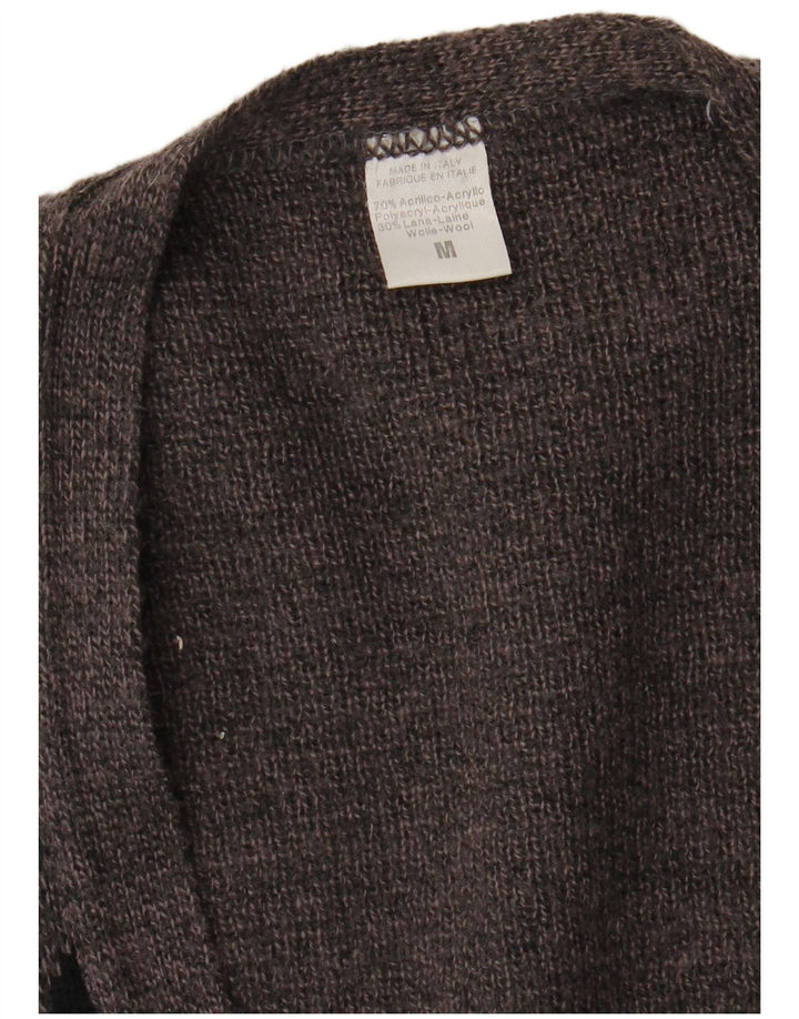 VINTAGE Hombres Cardigan Suéter Medio Gris Argyle/Diamante Acrílico
