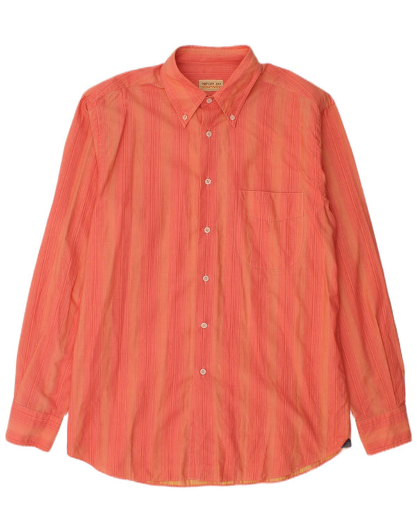 Camisa vintage para hombre talla 41 16 algodón a rayas naranja grande
