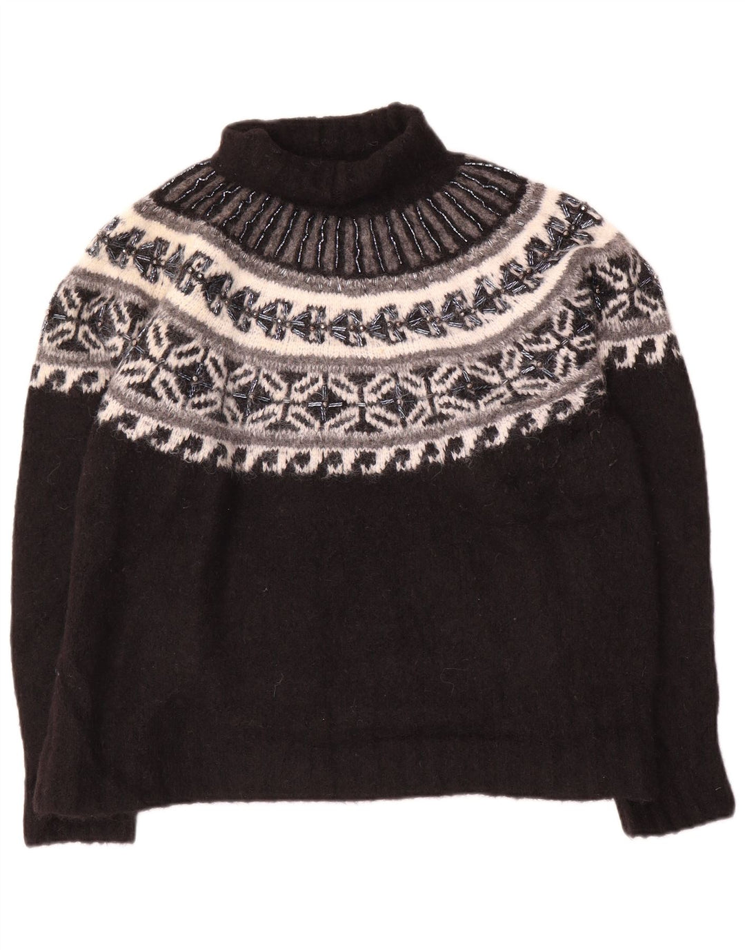 Zara - Jersey con cuello vuelto para mujer, talla M, color negro, poliamida Fair Isle