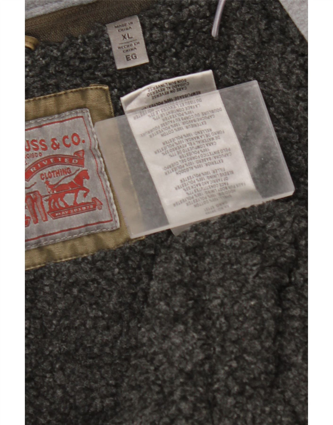 LEVI'S Chaqueta Sherpa vaquera militar con capucha para hombre UK 42 XL Algodón caqui