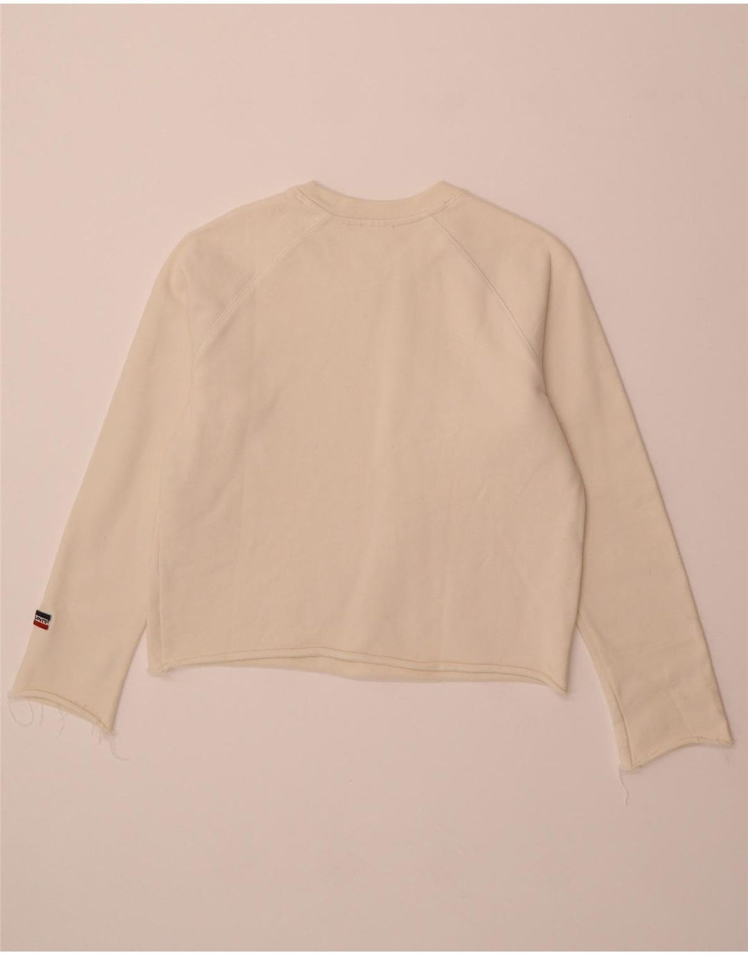 LEVI'S Womens Crop Graphic Sweatshirt Jumper UK 14 Medium Off White Cotton