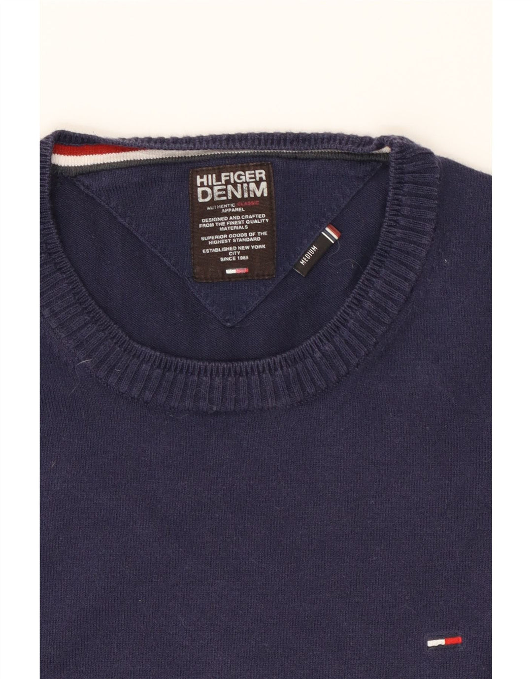 TOMMY HILFIGER Mens Crew Neck Jumper Sweater Medium Navy Blue Cotton Vintage Tommy Hilfiger and Second-Hand Tommy Hilfiger from Messina Hembry 