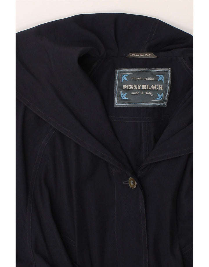 PENNY BLACK Womens Hooded Overcoat UK 14 Medium Navy Blue Vintage Penny Black and Second-Hand Penny Black from Messina Hembry 