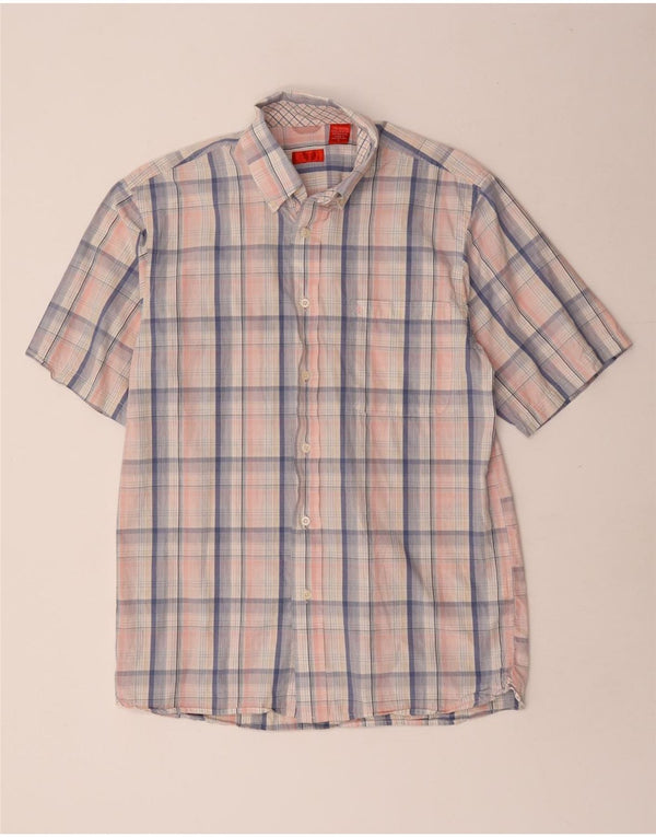 IZOD Camisa de manga corta para hombre de algodón a cuadros rosa pequeño
