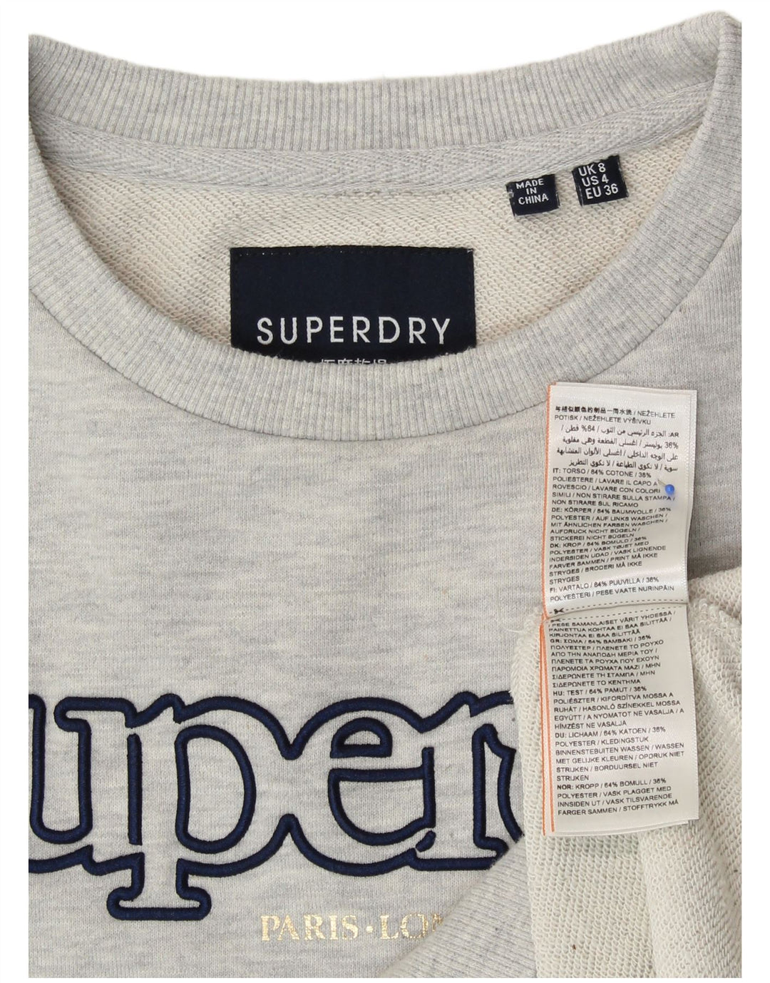 SUPERDRY Womens Oversized Graphic Sweatshirt Jumper UK 8 Small Grey Cotton