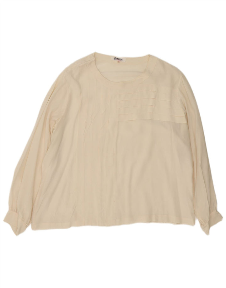 Vintage mujer manga larga blusa de gran tamaño Top IT 46 grande de seda blanca