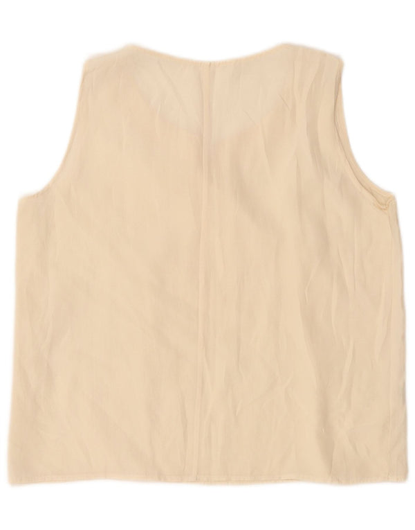 Vintage mujer crop blusa sin mangas Top Reino Unido 14 grande de seda blanca