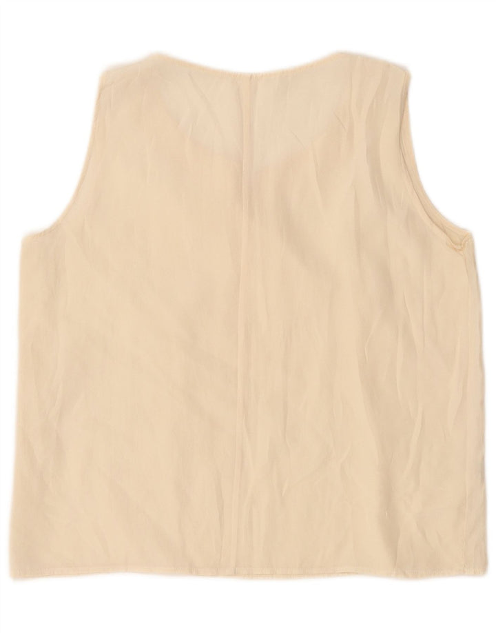 Vintage mujer crop blusa sin mangas Top Reino Unido 14 grande de seda blanca