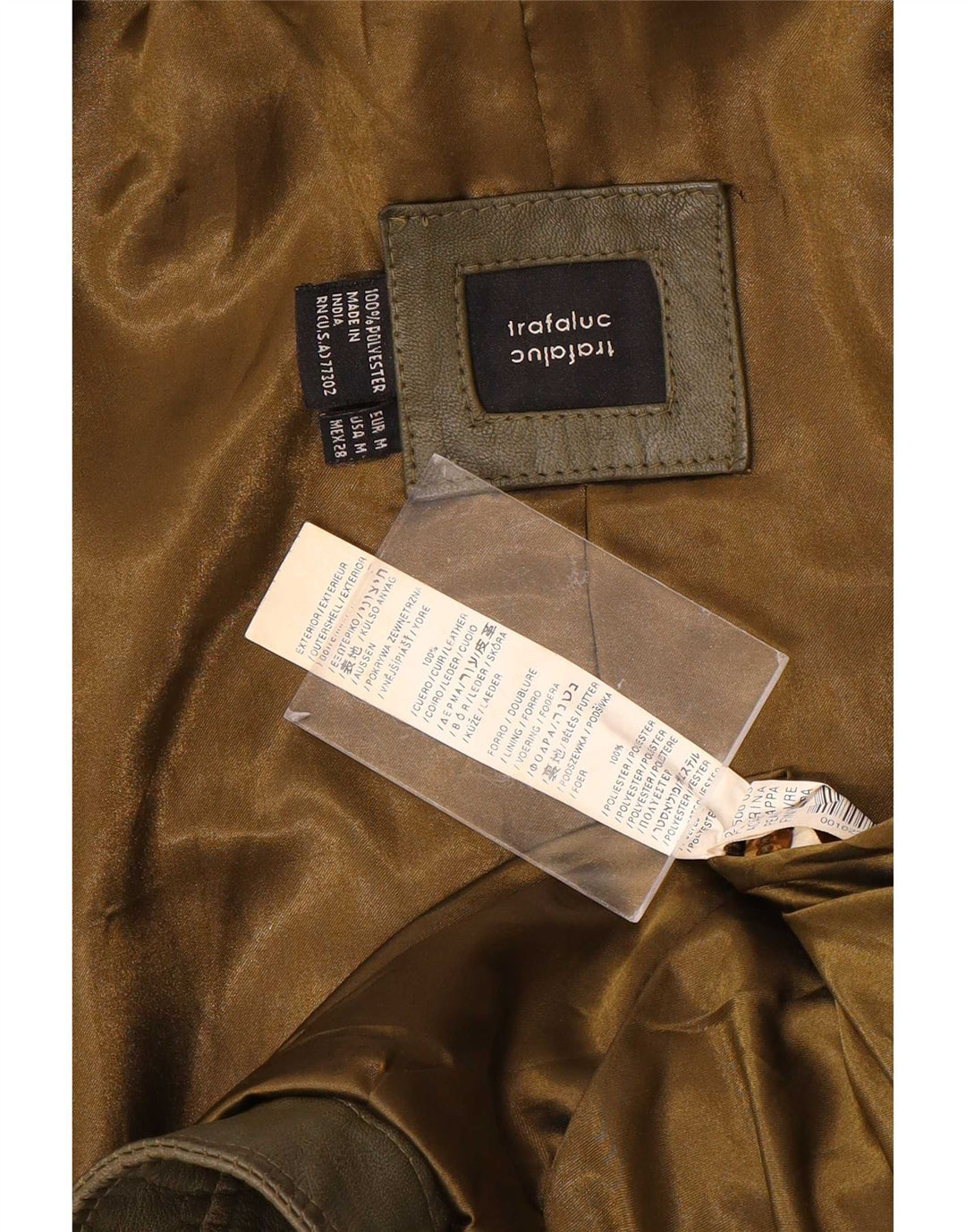 Zara Mujer Trafaluc Crop Chaqueta De Cuero UK 12 Medium Khaki Leather