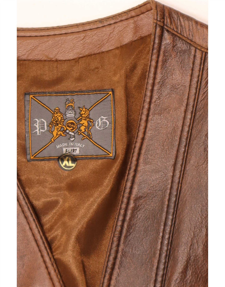 Chaleco de cuero vintage para hombre XL Marrón