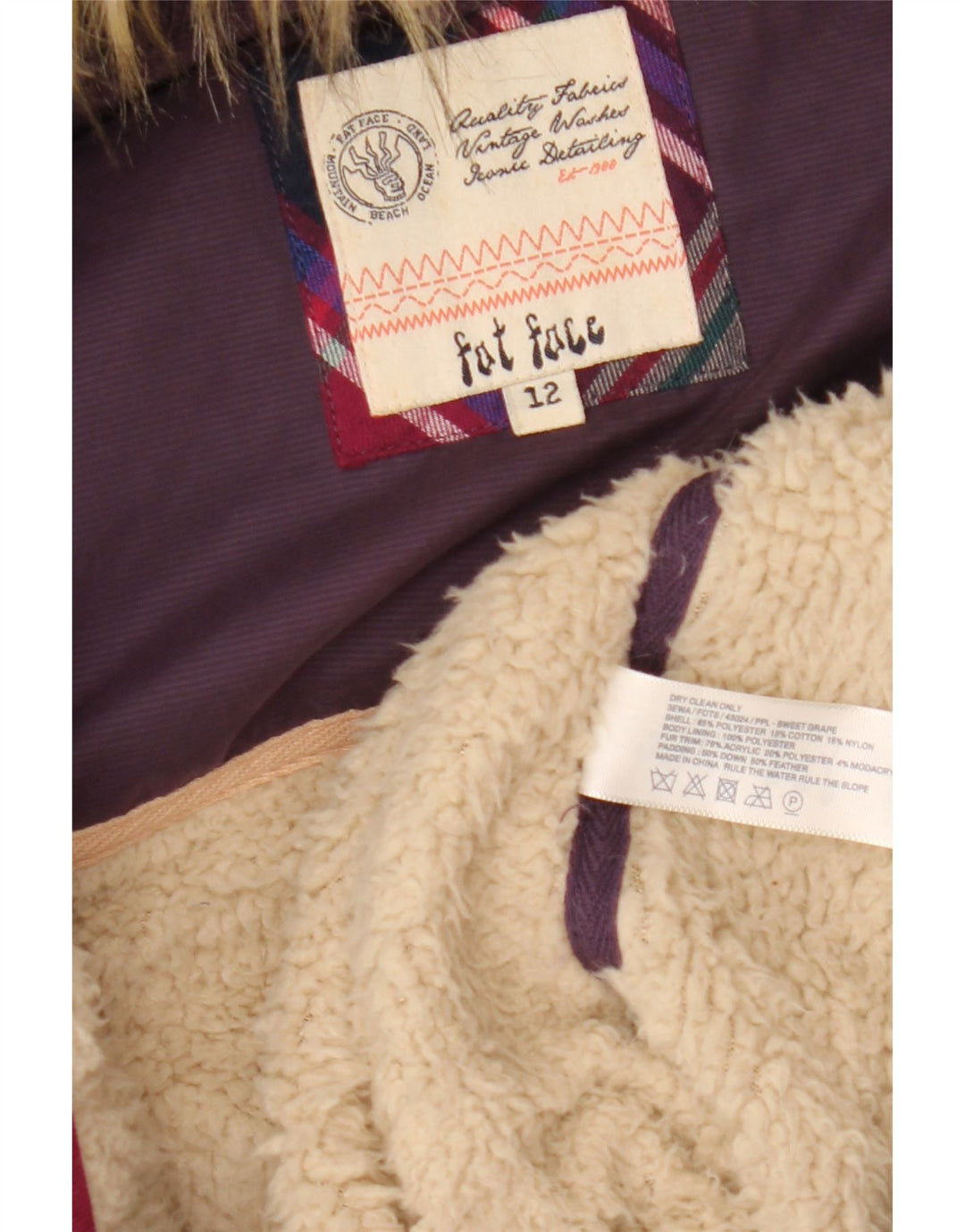 Chaleco acolchado con capucha para mujer Fat Face UK 40 Poliéster morado mediano