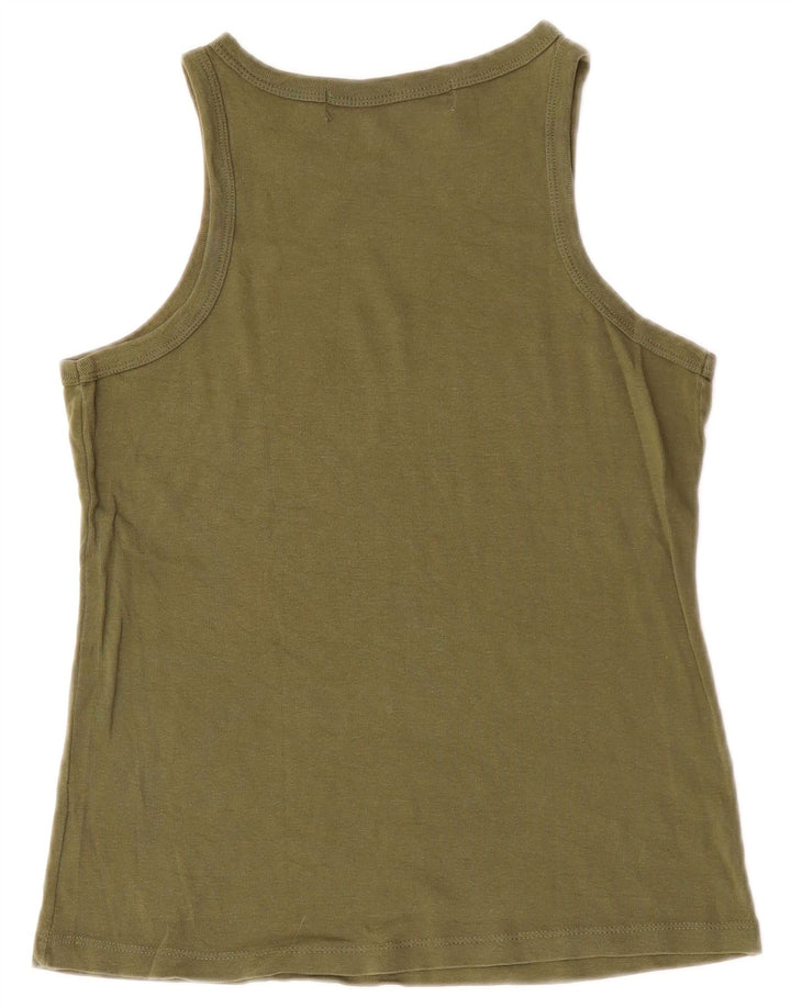 ZARA Mujer Chaleco Top UK 12 Medium Caqui Algodón