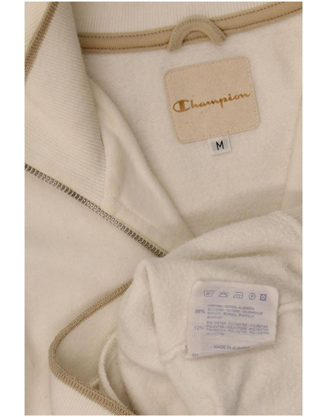 Champion Sudadera con cuello y cremallera para mujer UK 14 Medium White Cotton
