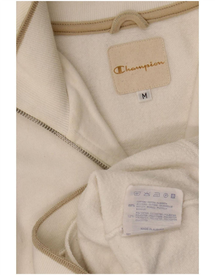 Champion Sudadera con cuello y cremallera para mujer UK 14 Medium White Cotton