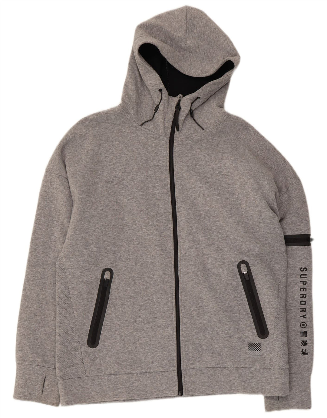 SUPERDRY Suéter con capucha y cremallera gráfica para hombre XL Algodón gris