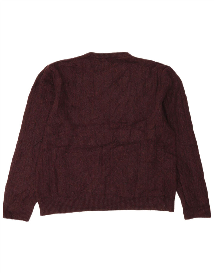 Marks & Spencer Suéter tipo jersey con cuello redondo y corte regular para hombre, talla grande, color burdeos