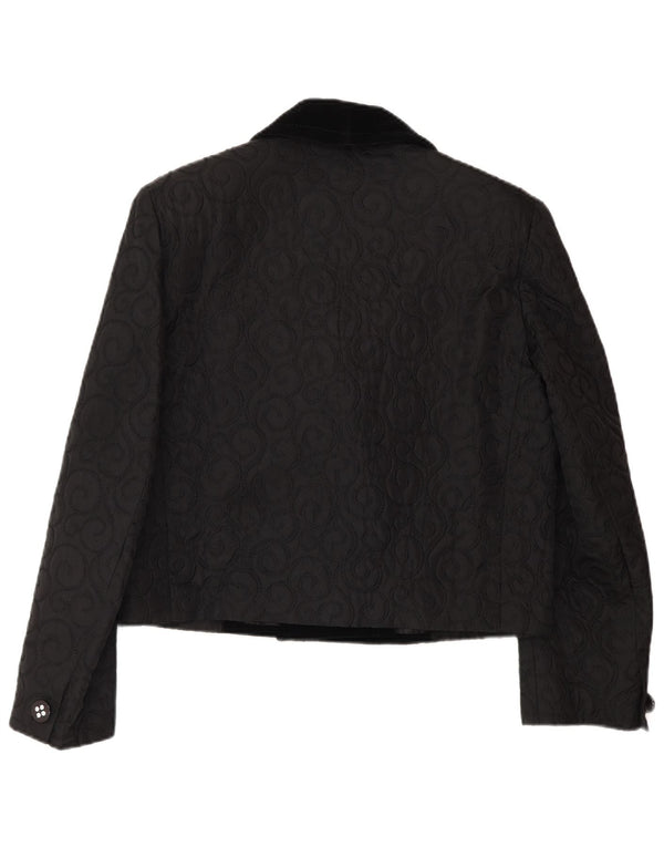 VINTAGE Chaqueta Blazer de doble pecho para mujer Reino Unido 14 Paisley negro mediano