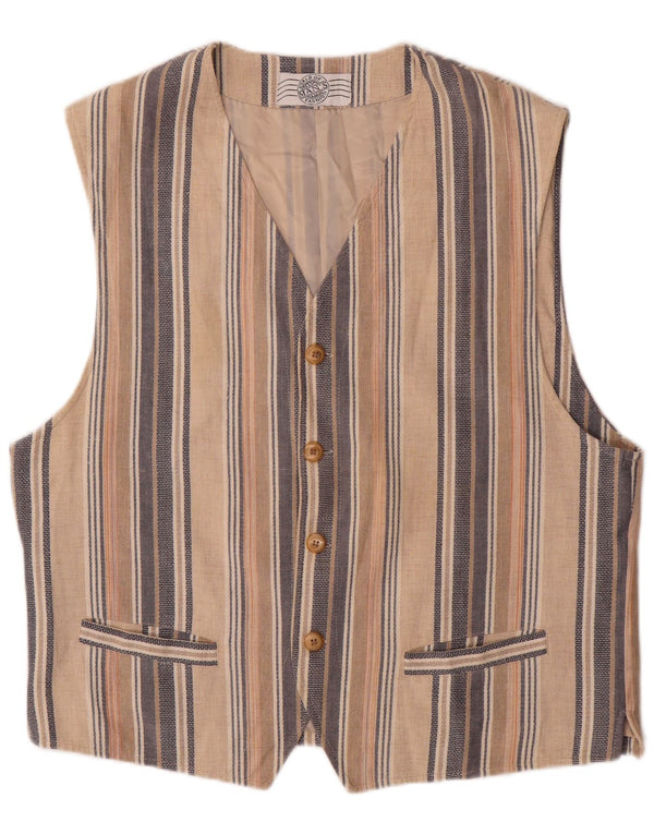 Chaleco vintage para hombre de algodón a rayas beige grande