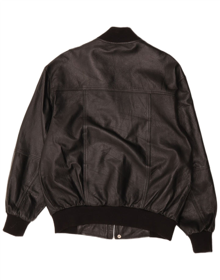 Vintage hombres bombardero chaqueta de cuero Reino Unido 38 cuero negro medio