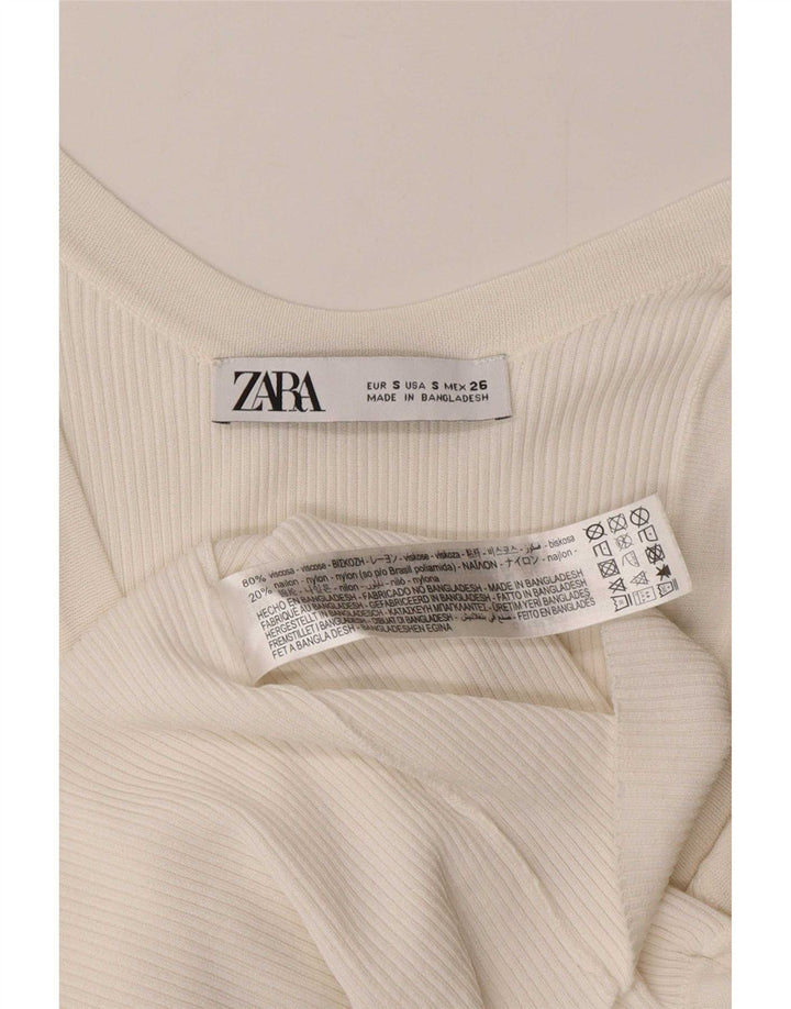 Zara Mujer Chaleco Top UK 8 Small Viscosa Blanca
