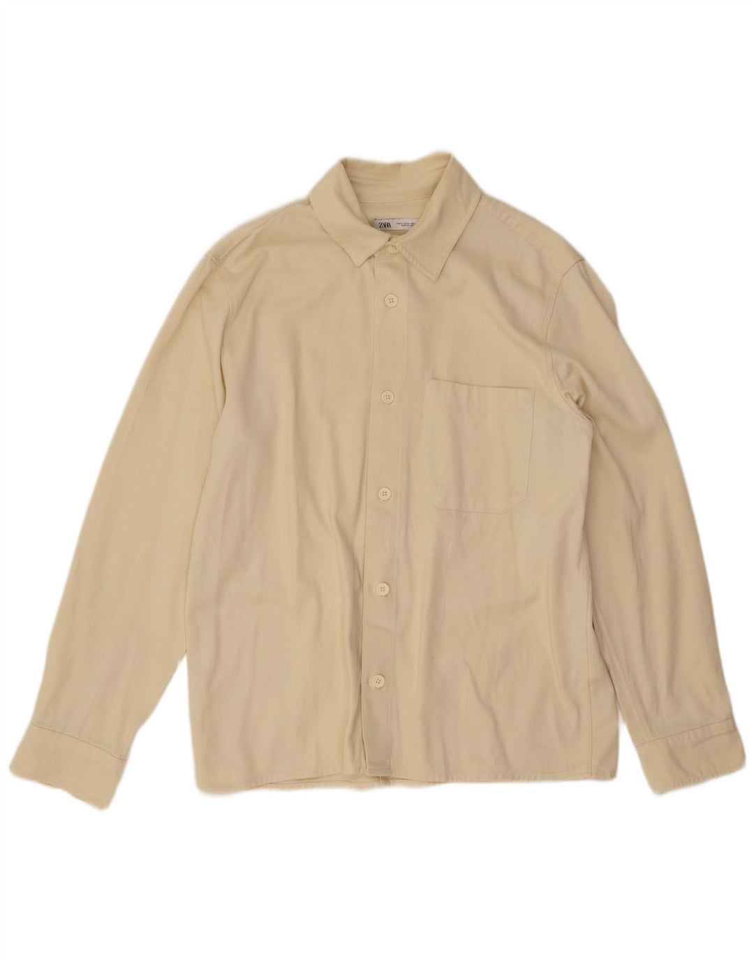 Zara Hombre Camisa Algodón Beige Medio